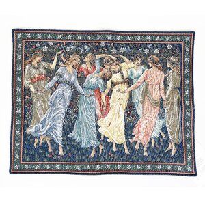 Vintage Antique 1800s Dancing Maidens Design Jacquard Woven Tapestry Wall Art